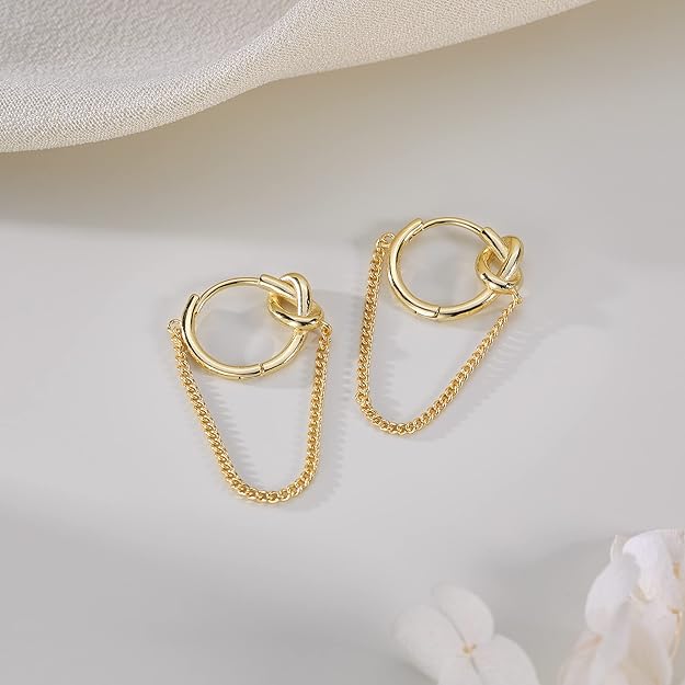 SLUYNZ 925 Sterling Silver Punk Chain Small Hoop Earrings for Women Men Teen Girls Minimalist Hoop Earrings Tassel