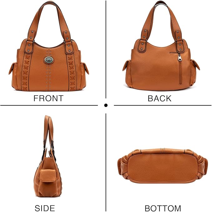 Tote Bag for Women Large Western Purse Ladies Top Handle Shoulder Handbags Vintage Embossed Concho Studs