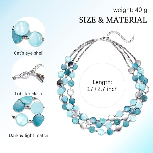 Noessla Layered Beaded Chunky Necklace for Women Boho Two-color Shell Statement Necklace Fashion Collar Costume Jewelry Gifts for Mum