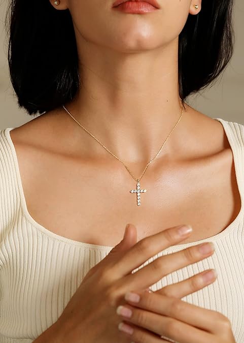 S.Leaf Cross Necklace for Women Cross Chain Sterling Silver