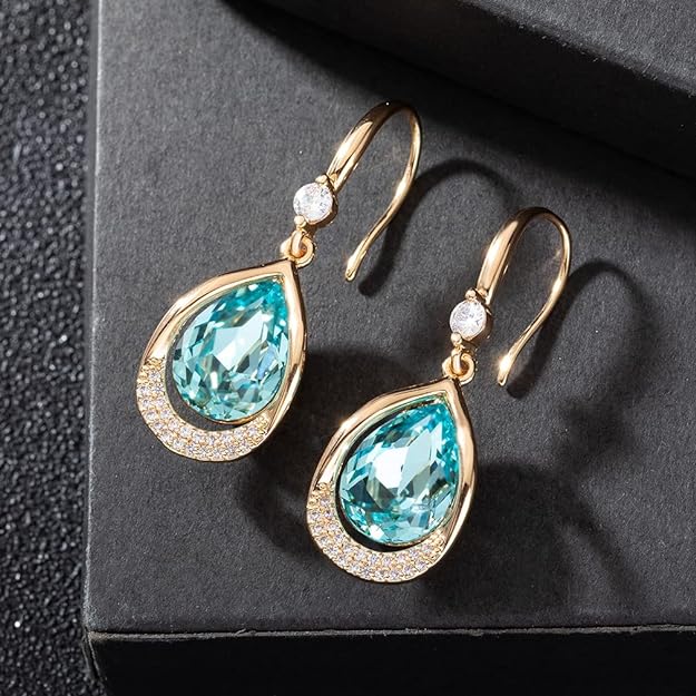Austrian Crystal Halo Teardrop Hollow Drop Dangle Earrings for Women 14K Rose Gold Plated Hypoallergenic Jewelry Gifts for Women Girls