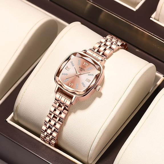 NIBOSI Women's Watches Analog Square Green Dial Watch for Women Stylish Diamond Rose Gold Dress Wrist Watch with Stainless Steel Strap…
