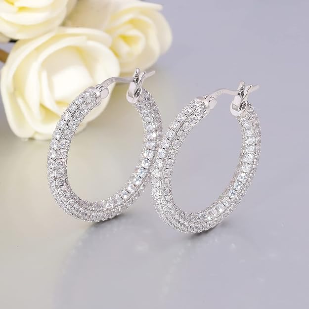 CiNily Hoop Earrings for Women Hypoallergenic, 14K Gold Plated 925 Sterling Silver Lightweight Mult-colors Crystal CZ Chunky Open Hoops Earrings Jewelry Gifts for Sensitive Ears 28mm/1.2"