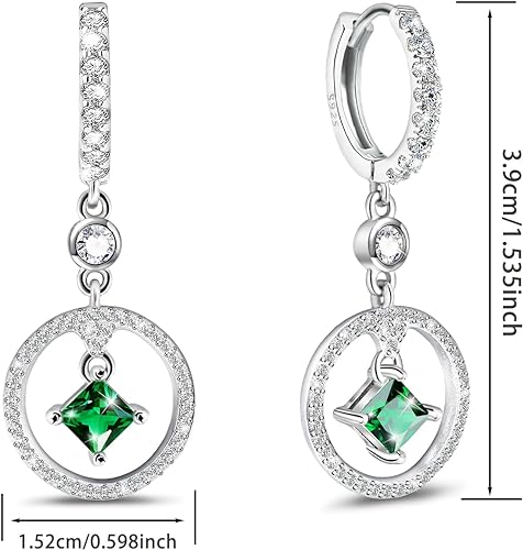 Silver Earrings for Women Trendy - Sterling Silver Hypoallergenic Drop Dangle Earrings Green Cubic Zirconia Dangling Earrings for Sensitive Ears Classic Fashion Earrings Gifts for Christmas Birthday