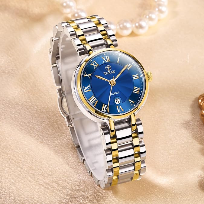 Taxau Watches for Women Silver Fashion Small Luxury Dress Stainless Steel Women's Wrist Watches with Date Dainty Analog Quartz