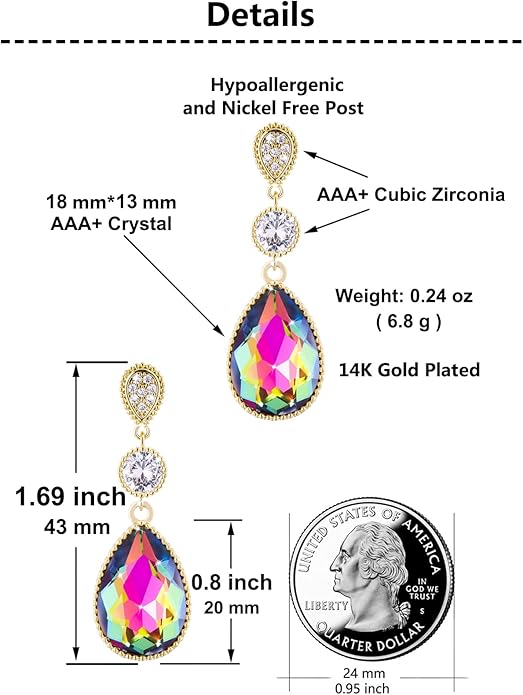 18 * 13MM Big Teardrop Crystal Pendant Dangle Necklaces and Earrings Jewelry Sets for Women Glod Plated