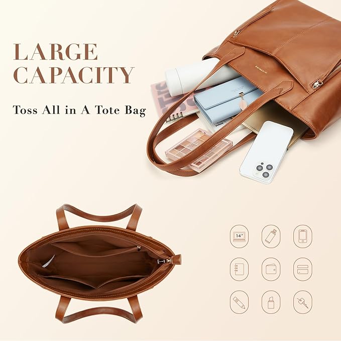 Missnine Elegant Leather Tote for Women Everyday Travel Purse Ladies Top-handle Shoulder Work Bags Shopper Handbag