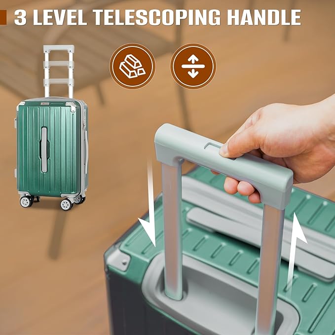 Romswi 5-Piece Luggage Set with Cup Holder TSA Lock, 20" 24" 28" Hardside Spinner Suitcase with Duffel Bag, Lightweight Durable PC+ABS Sage Green Travel Luggage