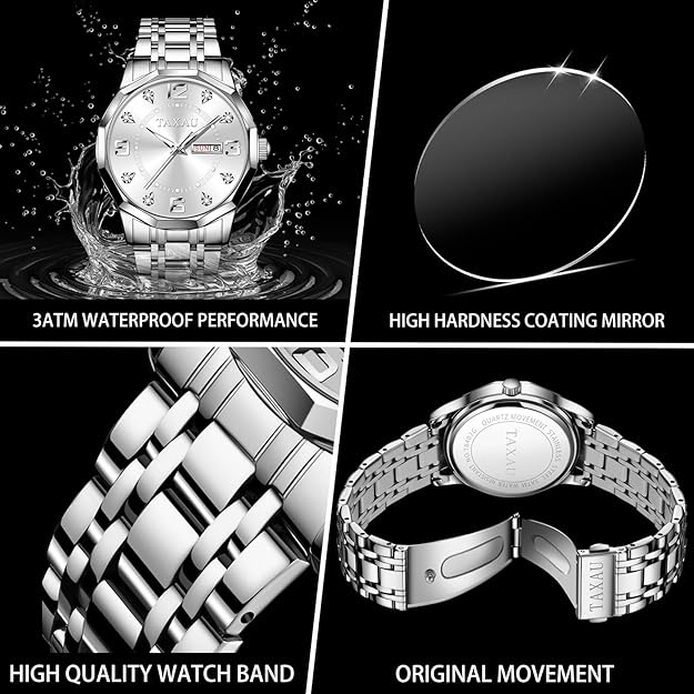 Mens Watches,Big Dial Watches for Men,Mens Stainless Steel Watches,Analog Quartz Watches Men,Waterproof Mens Watches,Roman Numerals Watches,Relojes para Hombre,Men Wrist Watches,Dress Watches