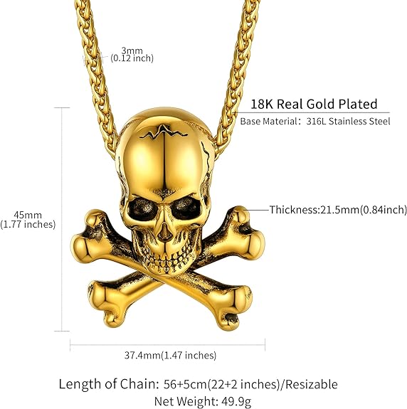 ChainsHouse Skull Necklace for Men, Retro Gothic Punk Jewelry Biker Necklace for Men Women Free Engraving Stainless Steel Dog Tag Pendant Necklace ,with Gift Box