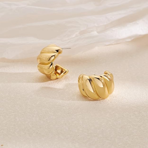 NEPULOY Chunky Thick Teardrop Earrings for Women Gold Hoop Earrings Cut Polished Droplet Earrings