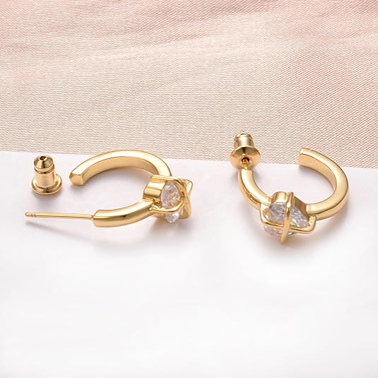 Gold/Silver Hoop Earrings, Chunky Huggie Earrings for Women, Trendy Heart Cubic Zirconia Stud Earrings, Hypoallergenic Gold/Silver Plated Stainless Steel Jewelry Gift