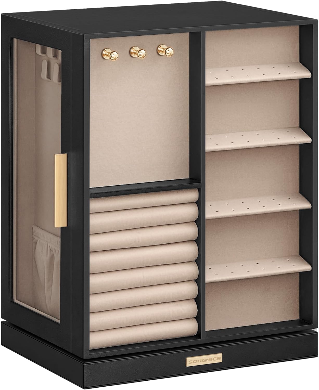 SONGMICS Jewelry Box 360° Rotating, Jewelry Storage Case with 5 Drawers, Jewelry Organizer, Glass Window, Spacious, Vertical Jewelry Storage, Open Design, Great Gift