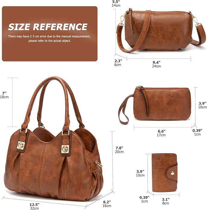 KingTo 4pcs Purses Retro Tote Handbags for Women Stylish Shoulder Bags Soft Top Handle Satchel Set