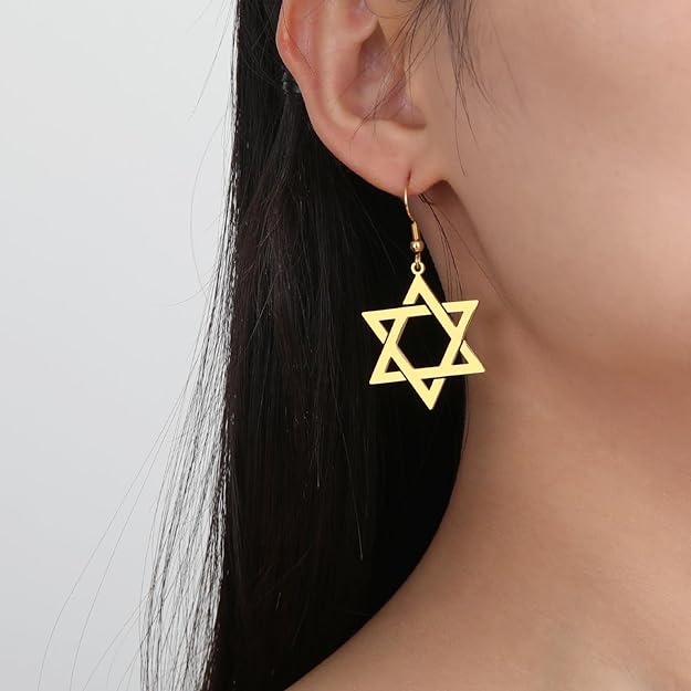 Amaxer Star of David Earrings Stainless Steel Minimalist Religious Magen Judaic Jewish Hanukkah Dangle Drop Earrings for Women