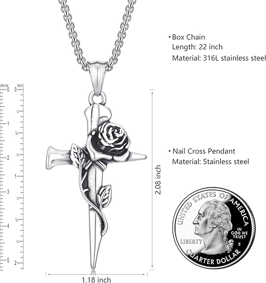 Cross Necklace for Men Silver Cross Chain for Men Gothic Cross Pendant Mens Cross Necklaces Stainless Steel Cross Necklace for Women Goth Necklace Christian Jewelry