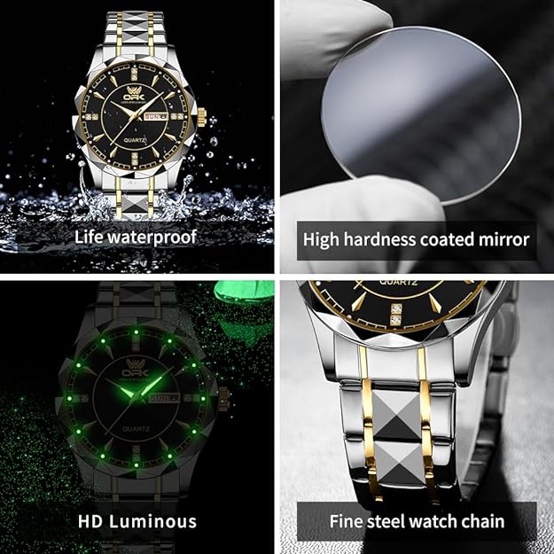 Watches for Men,Dress Analog Quartz Mens Watch, Stainless Steel Waterproof Luminous Wristwatch ,Big Face Calendar Elegant Gift for Men