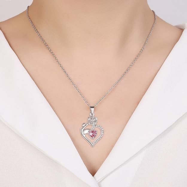 Rose Flower Urn Necklace For Ashes For Women Mom Always In My Heart Cremation Memorial Jewelry With Different Color Crystals