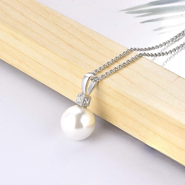 925 Sterling Silver Freshwater Cultured Pearl Pendant Necklace JO WISDOM Jewelry for Women,Girls