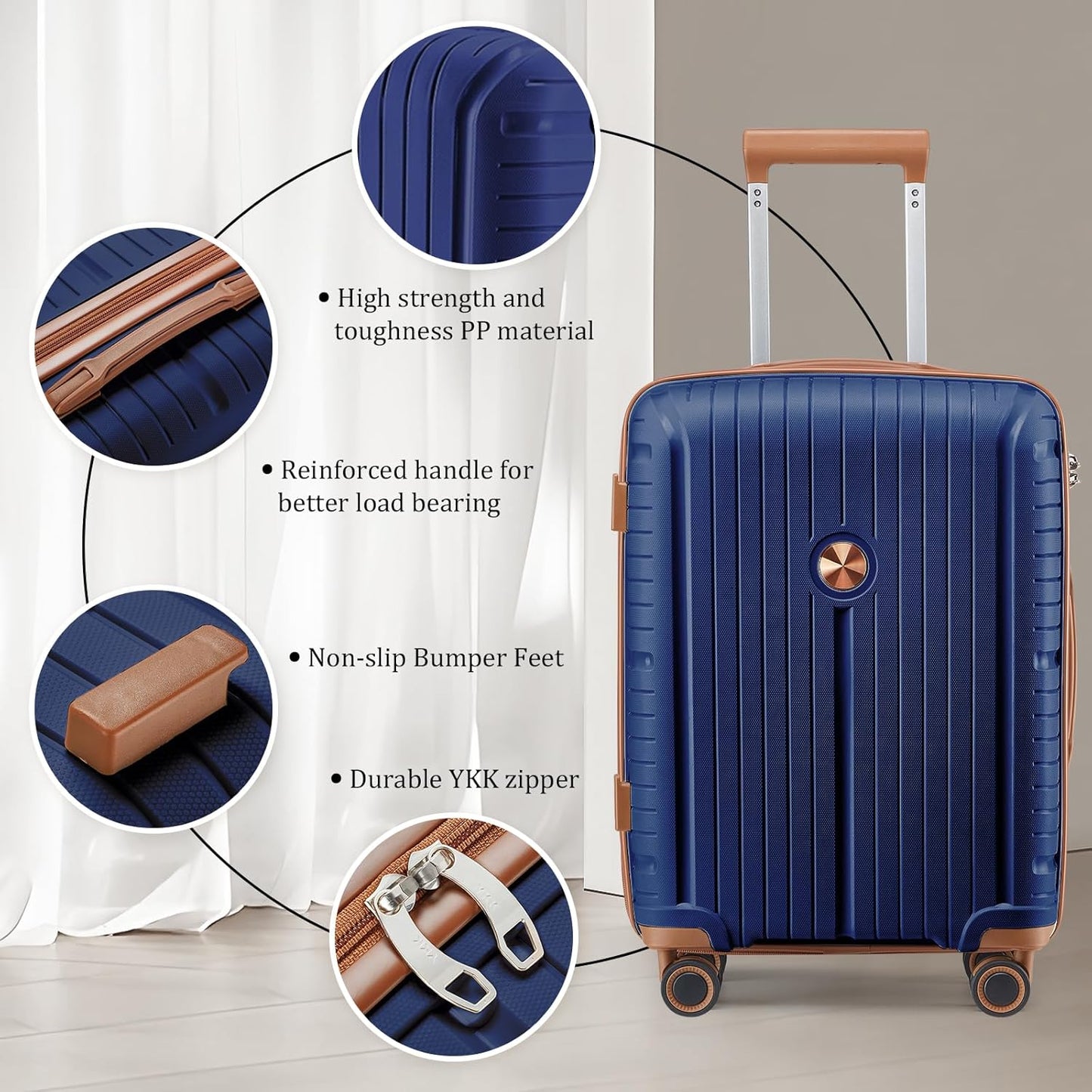 Joyway Luggage Sets 5 Piece PP Hardshell Carry on Suitcase, Travel Lightweight Carry-on with Double Spinner Wheels and TSA Lock, Blue