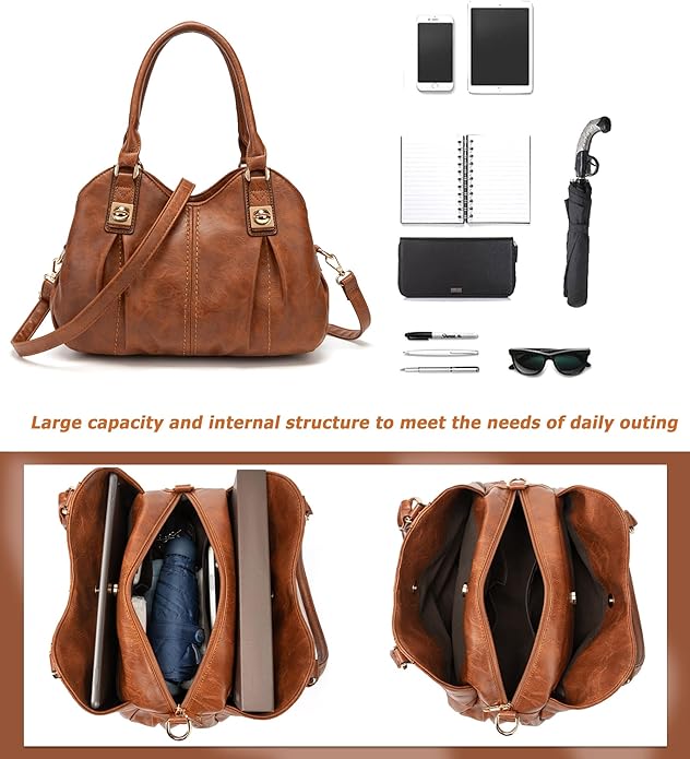 KingTo 4pcs Purses Retro Tote Handbags for Women Stylish Shoulder Bags Soft Top Handle Satchel Set