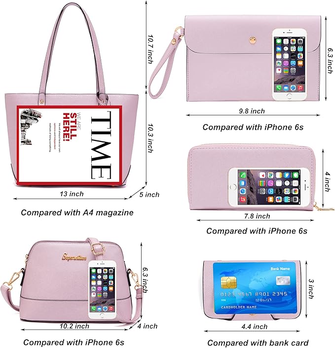 Soperwillton Handbag for Women Wallet Tote Bag Shoulder Bags Top Handle Satchel 5pcs Purse Set