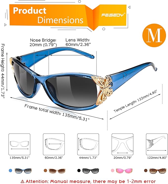 FEISEDY Trendy Polarized Y2K Sunglasses Wrap Around Butterfly Design Fashion Sunnies UV400 Protection B0078