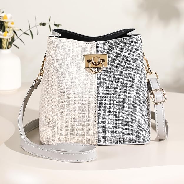 PINCNEL Cross Body Bag Purses for Women - PU Leather Crossbody Bucket Bag with Adjustable Shoulder Strap, Multiple Pocket