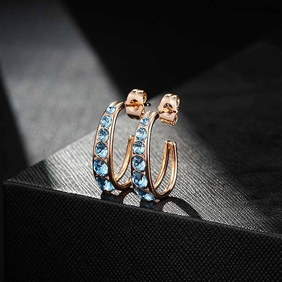 Stunning Austrian Crystal Open Half Hoop Earrings for Women 14K Gold Plated Hypoallergenic Fashion Jewelry