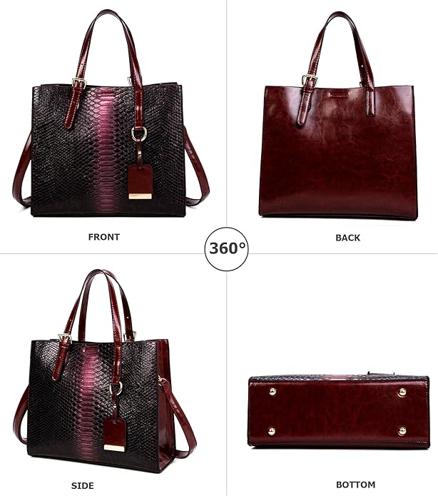 KingTo Women's Crocodile Pattern Satchel Handbags Stylish Tote Handbags crocodile purses for women 3 Pcs Set