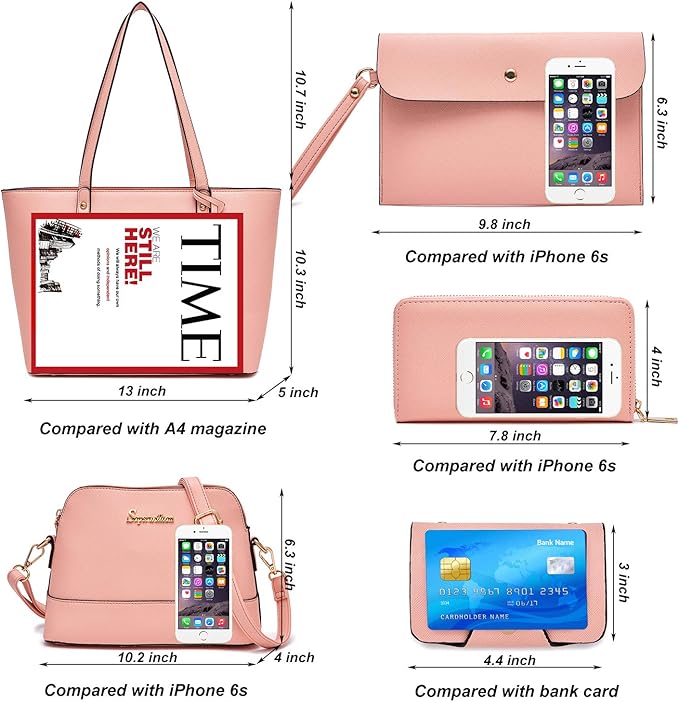 Soperwillton Handbag for Women Wallet Tote Bag Shoulder Bags Top Handle Satchel 5pcs Purse Set