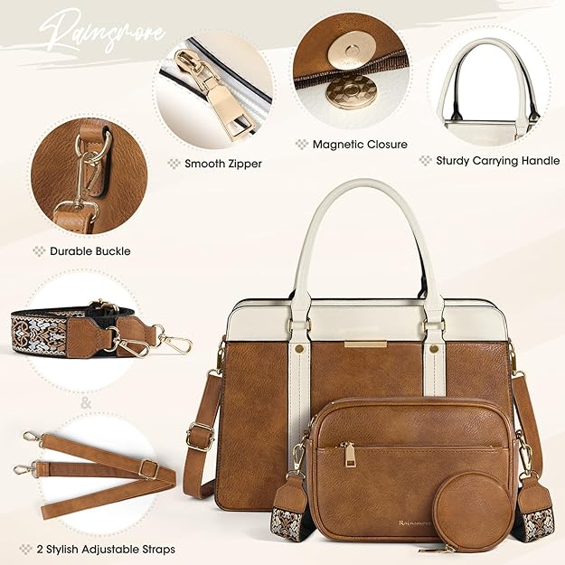 RAINSMORE Purses and Handbags for Women Shoulder Tote Purse and Wallet Set Satchel Bag Crossbody Top Handle Handbag Set 3pcs