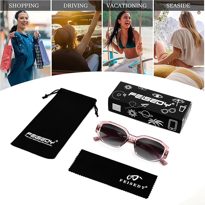 FEISEDY Sunglasses for Women Men, Retro Trendy Shiny Style, Small Narrow Rectangle Shades, UV400 B0247
