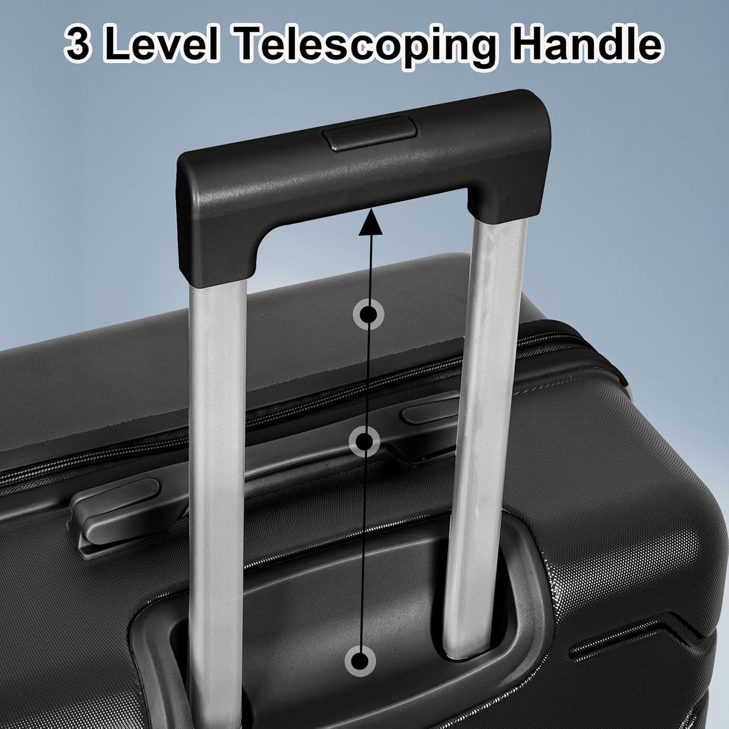 Romswi 5PCS Luggage Sets,Lightweight PC+ABS Hardshell Luggage with Spinner Wheels TSA Lock, Durable Suitcase Sets with Duffel Bag Travel Bag Black (20/24/28inch)