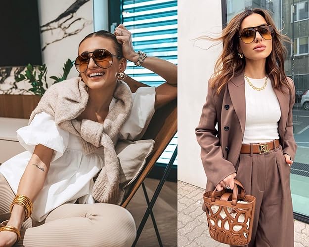 Retro Aviator Sunglasses for Women Men Oversized Classic 70s Vintage Trendy Tangle Free Square Aviators Sun Glasses