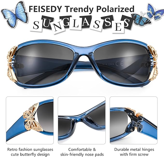 FEISEDY Trendy Polarized Y2K Sunglasses Wrap Around Butterfly Design Fashion Sunnies UV400 Protection B0078