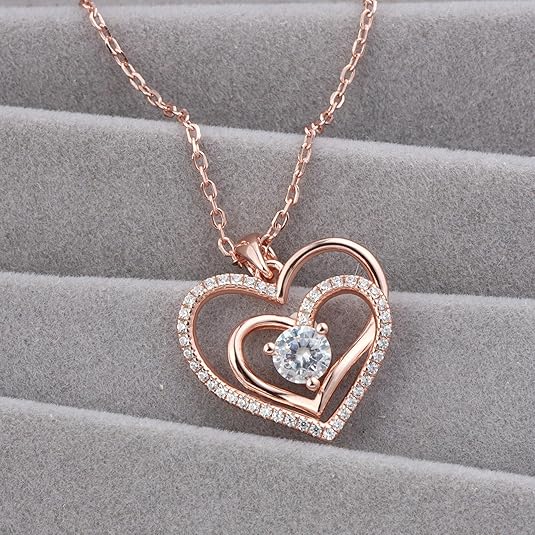 Heart Pendant Necklace for Women,S925 Sterling Silver, Cubic Zirconia Double Heart Necklace Chain for Women Birthday Mother's Day Jewelry Gifts