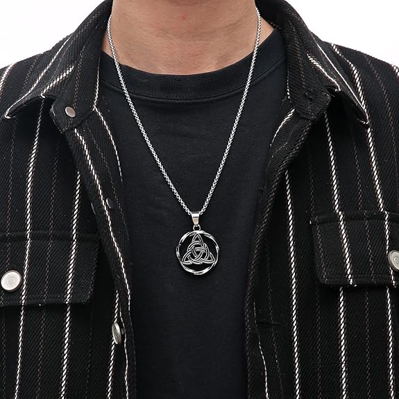 HZMAN Norse Symbol Celtic Trinity Knot Triquetra Pendant Stainless Steel Irish Necklaces for Men