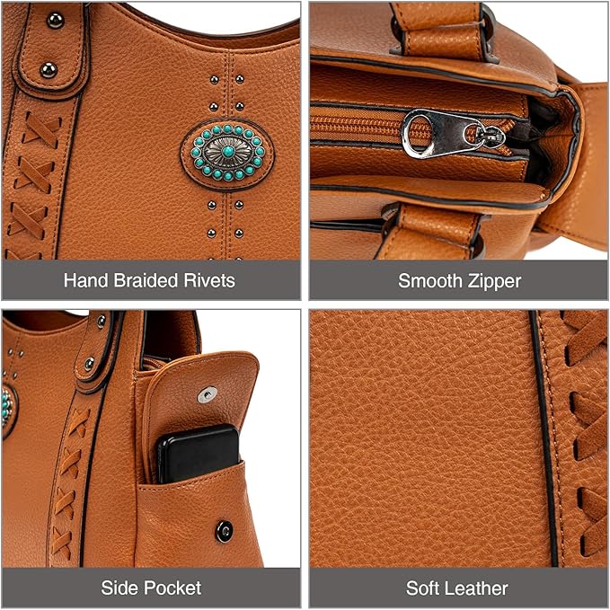 Tote Bag for Women Large Western Purse Ladies Top Handle Shoulder Handbags Vintage Embossed Concho Studs
