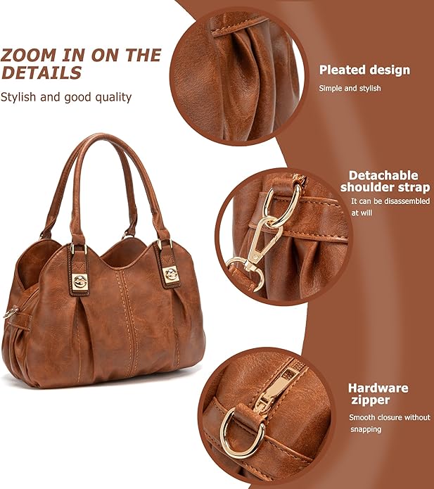 KingTo 4pcs Purses Retro Tote Handbags for Women Stylish Shoulder Bags Soft Top Handle Satchel Set
