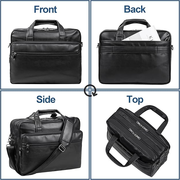 seyfocnia Leather Laptop Bag, Men's 15.6 Inche 17.3 Inche Messenger Briefcase Business Satchel Computer Handbag Shoulder Bag