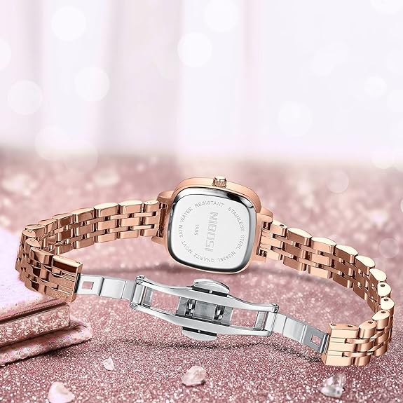 NIBOSI Women's Watches Analog Square Green Dial Watch for Women Stylish Diamond Rose Gold Dress Wrist Watch with Stainless Steel Strap…