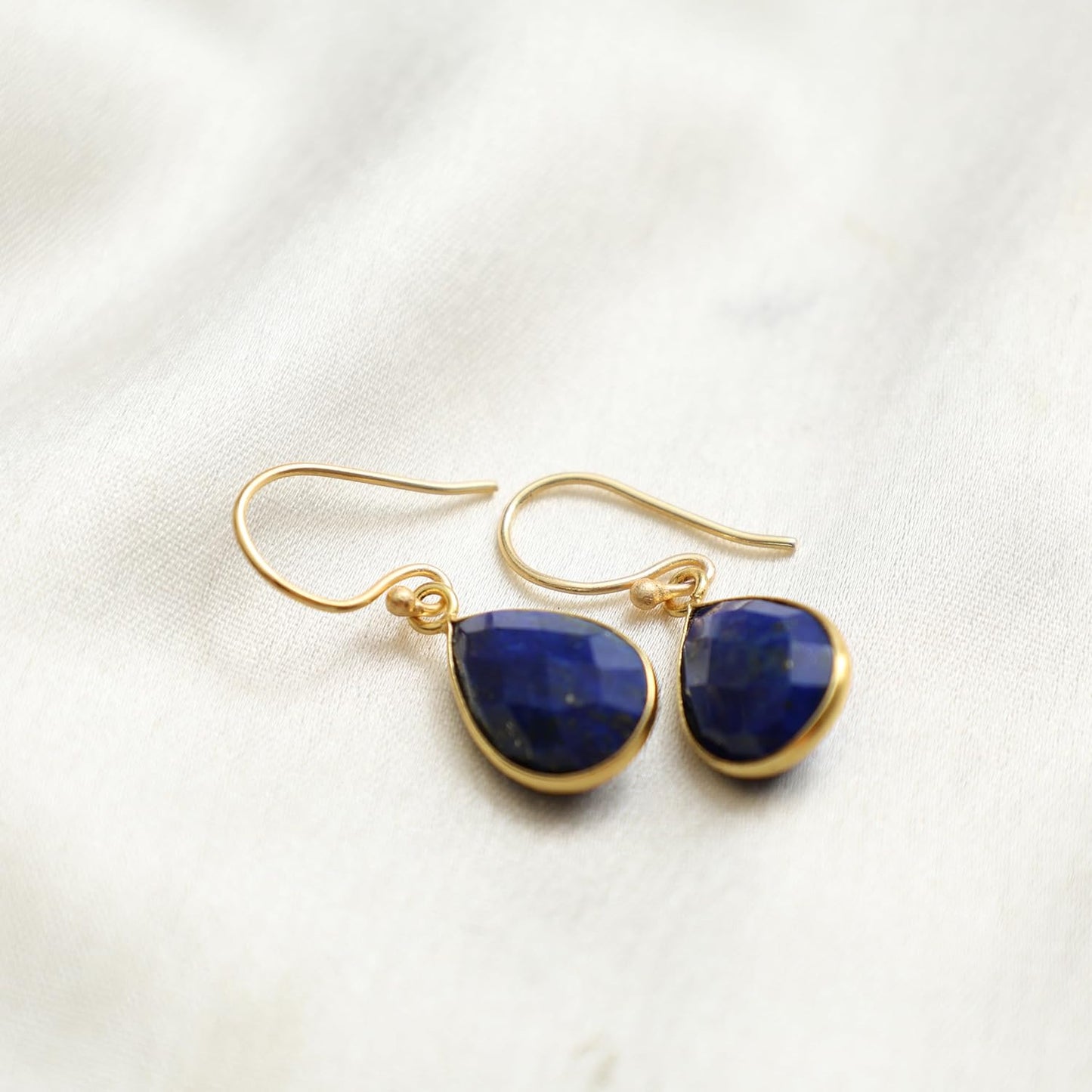 Gempires Handmade Teardrop Dangle Earrings Blue Lapis Lazuli Crystal Jewelry Hypoallergenic Gold Plated September Birthstone Earrings For Women