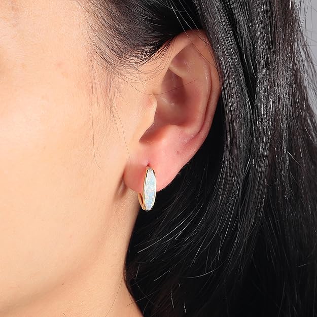CiNily Huggie Hoop Earrings for Women Hypoallergenic, Square Opal Hinged Hoop Earrings, 14K Gold Plated Chunky Gold Hoop Earrings for Sensitive Ears Lightweight Jewelry for Christmas Gifts