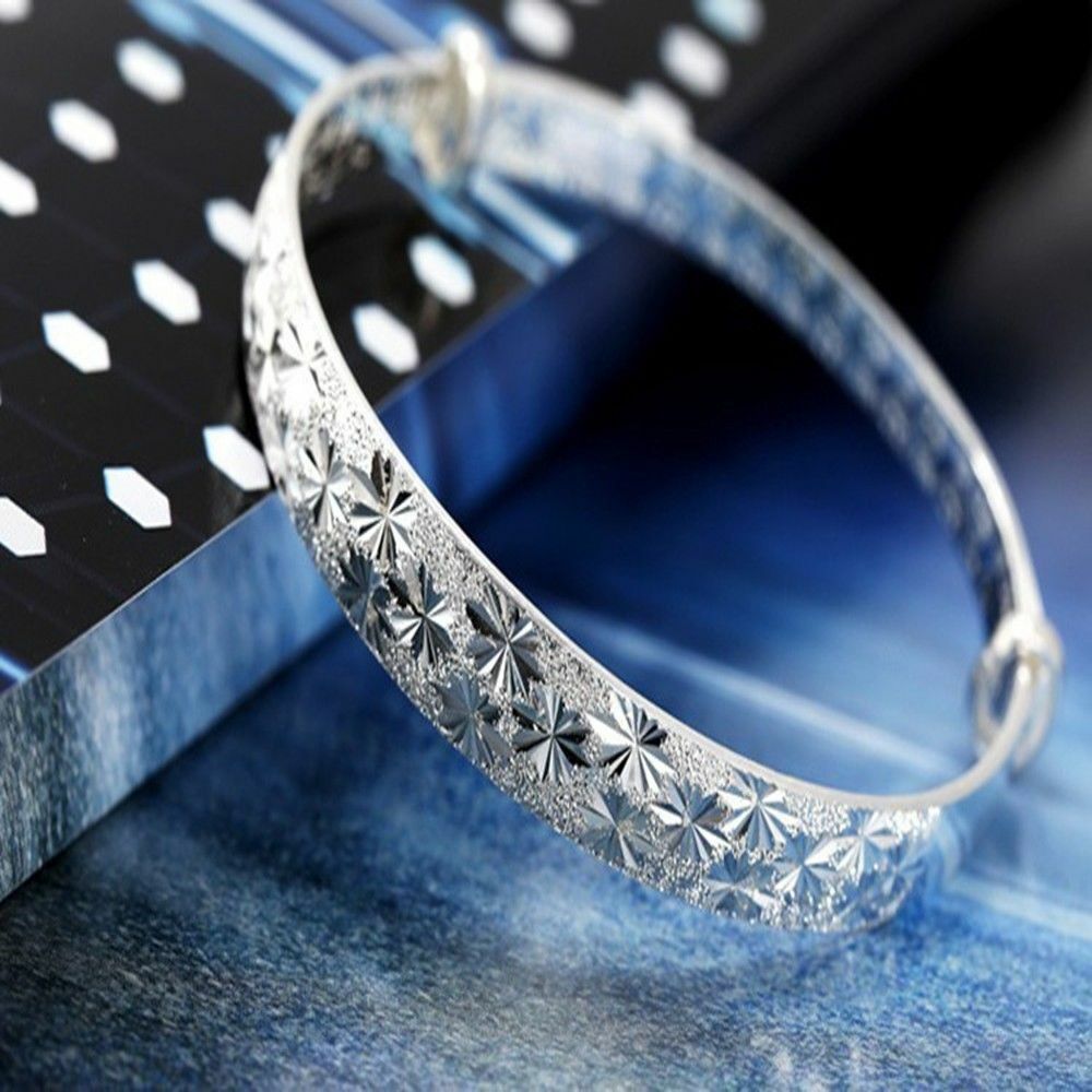 925 Sterling Silver Women New Fashion Charm Wristband Bracelet Bangle Cuff
