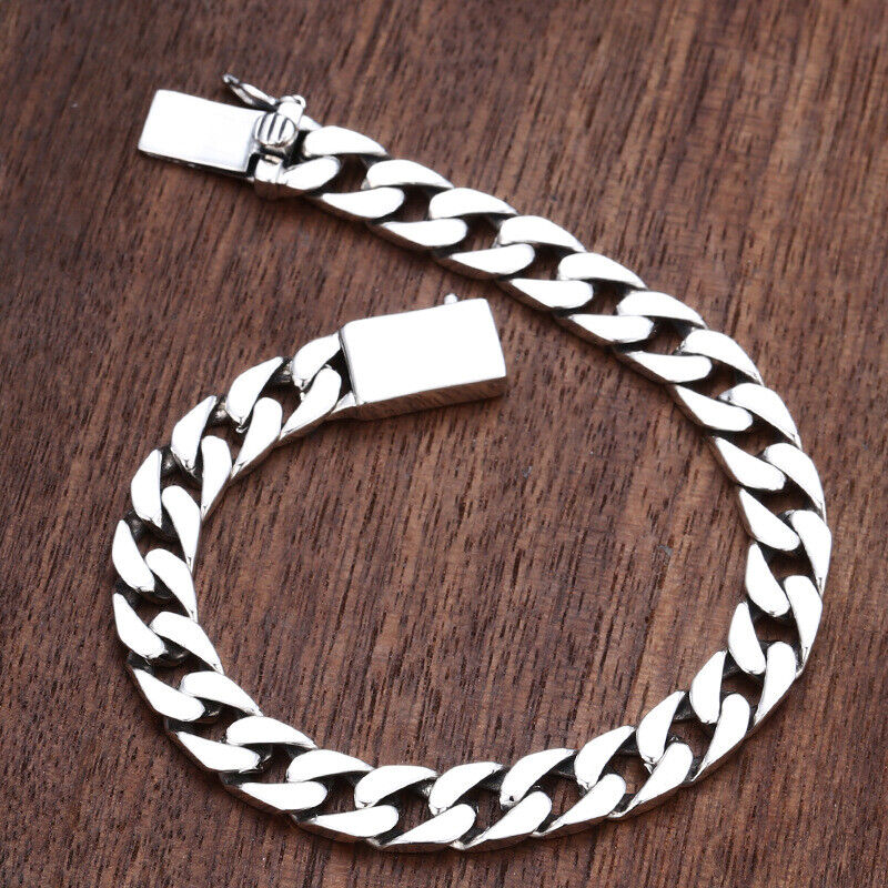 925 Sterling Silver Solid Chain Bracelet Solid Thick Big Link Men's Bracelet