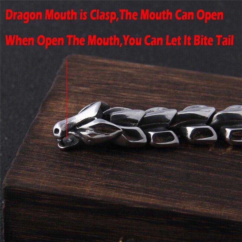 Ouroboros Dragon Head Bracelet Men Punk Stainless Steel Wristband Vikings Bangle