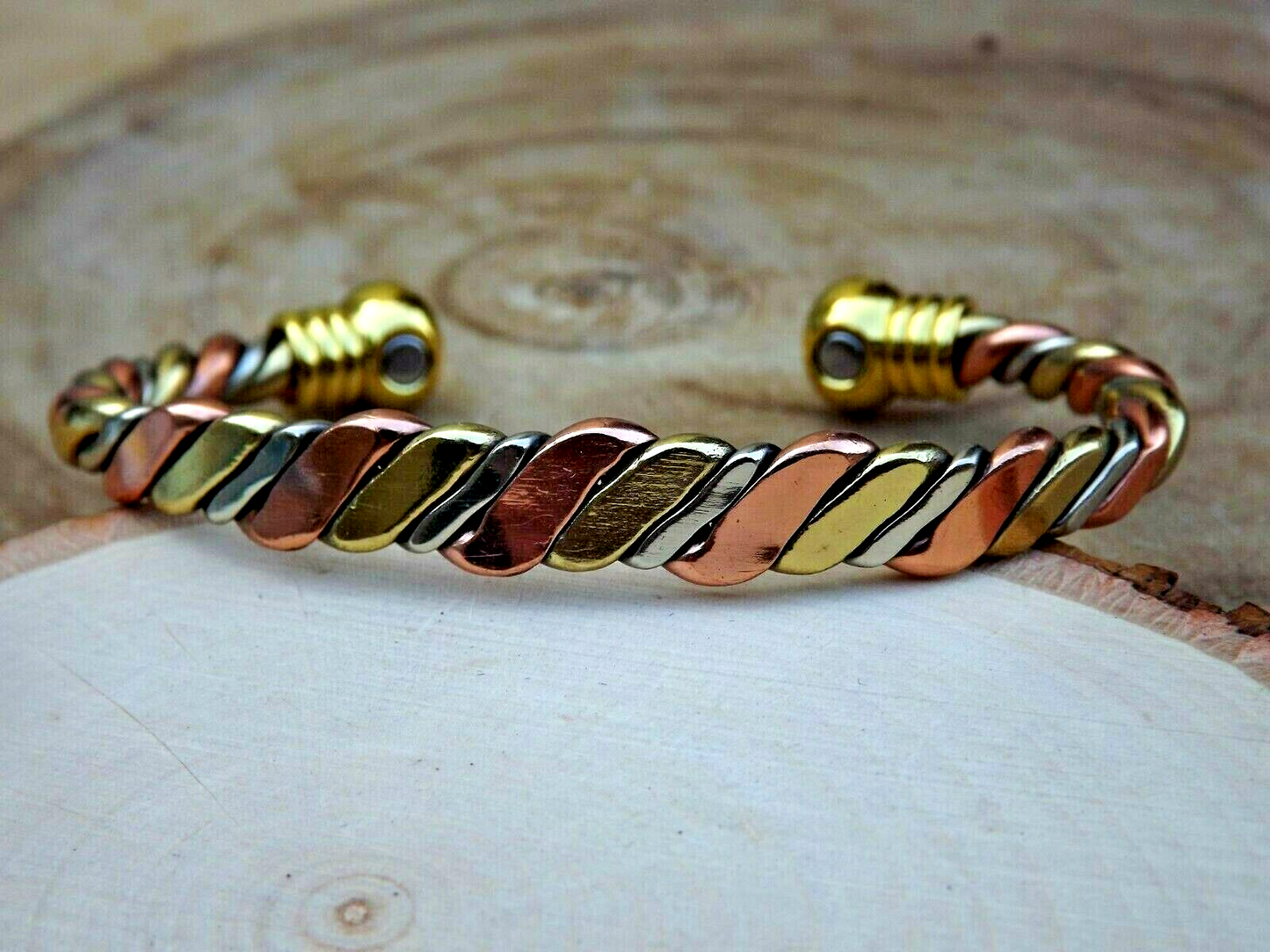 Solid Copper Magnetic Bracelet Arthritis Pain Therapy Energy Cuff Twisted 3 Tone