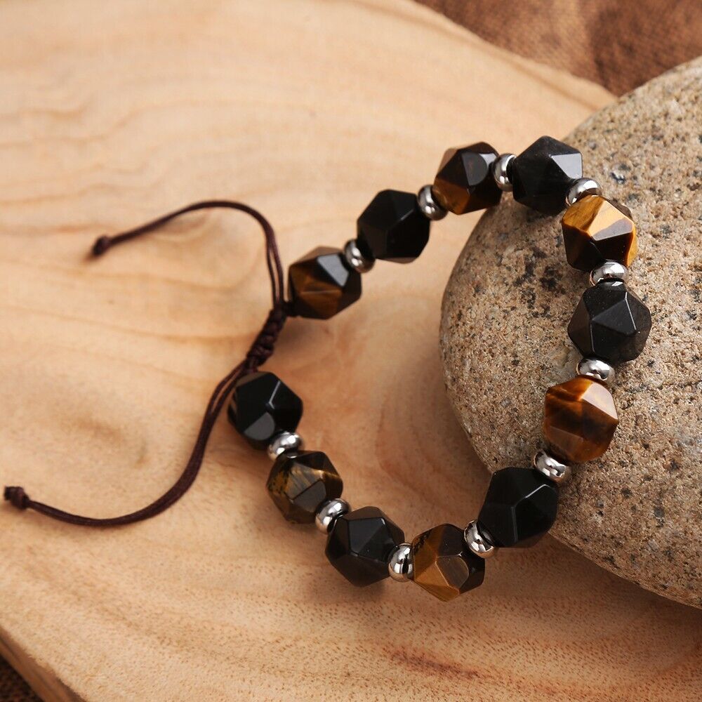 Natural Tiger's Eye Stone Bracelet Obsidian Gemstone Bracelet Handmade