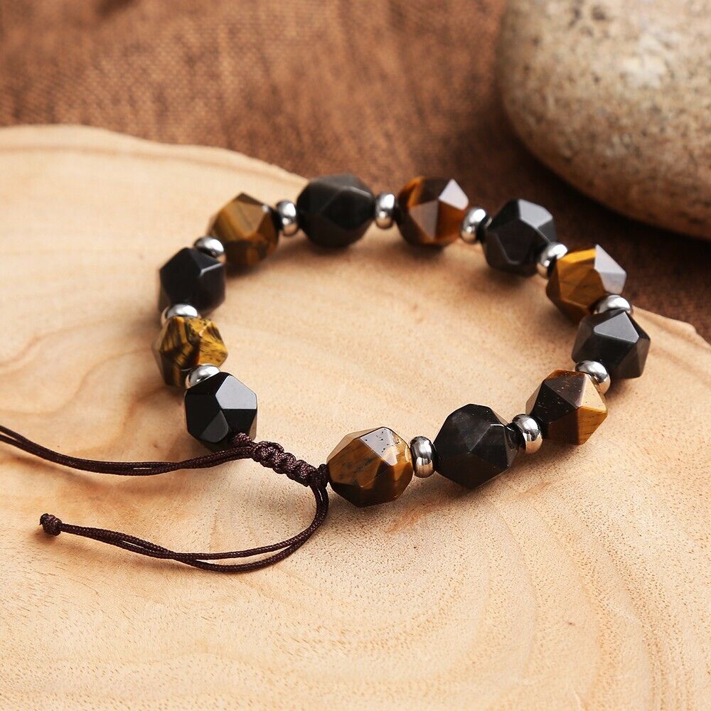 Natural Tiger's Eye Stone Bracelet Obsidian Gemstone Bracelet Handmade